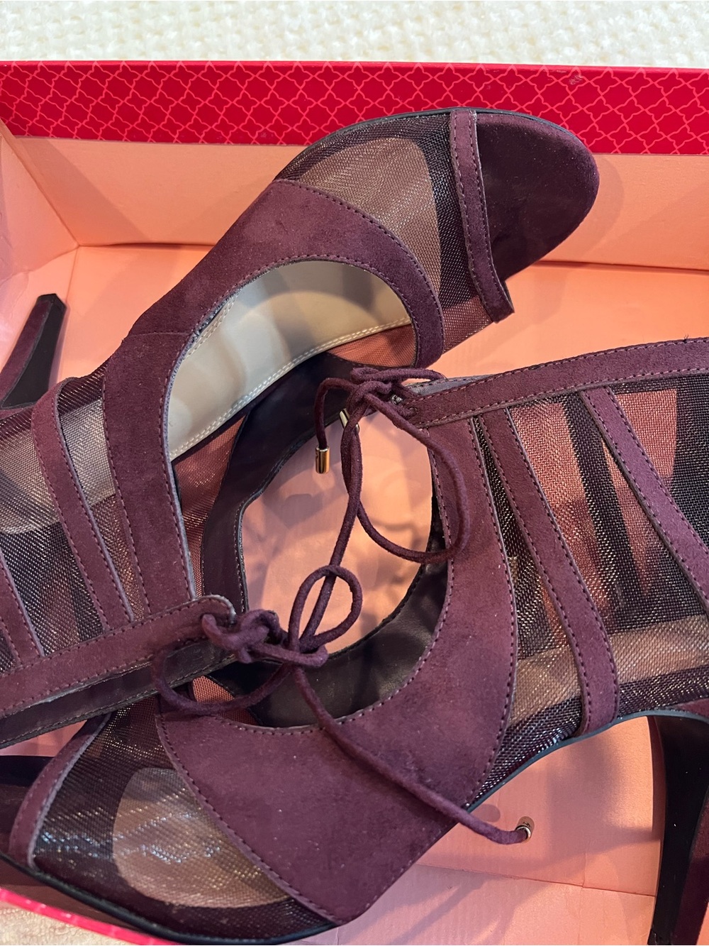 Kelly and Katie Women’s Lace-Up Suede & Mesh Heels in Plum